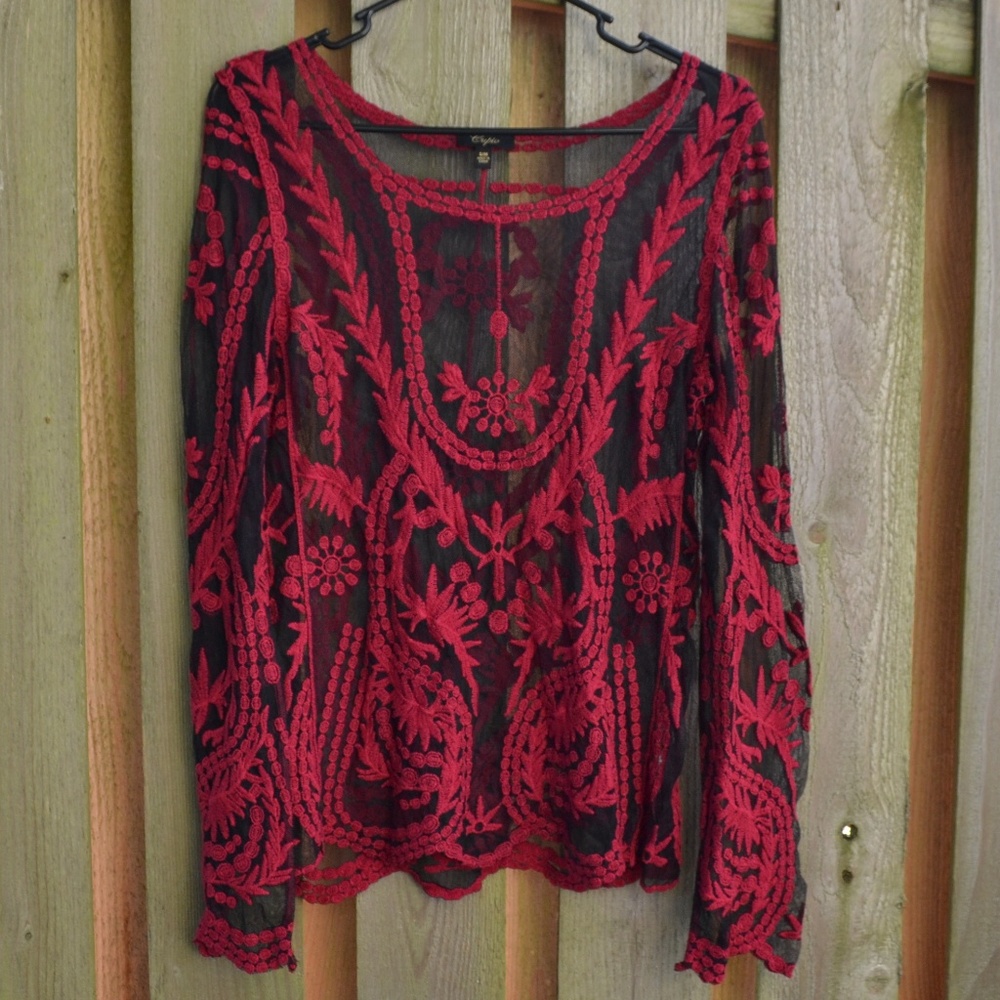 Black and Red Sheer Top